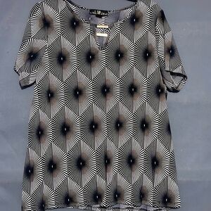 80 Park Retro Geometric Pattern Short Sleeve Blouse, 1X